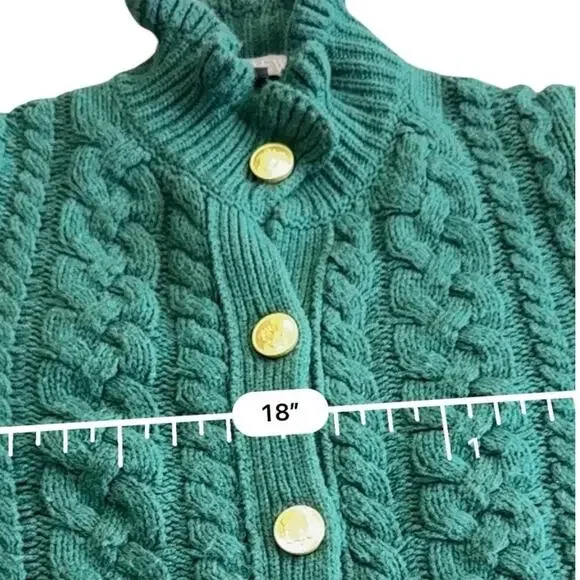 J Crew Cable Knit Cardigan Ruffle Neck Button Front Wool CHRISTMAS Sz small - Picture 11 of 13